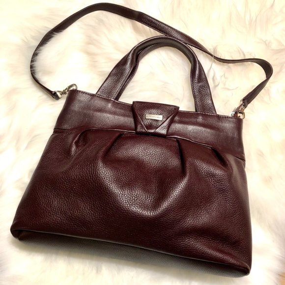 Mashad Handbags - Women Mashad  Pebbled Leather burgundy satchel